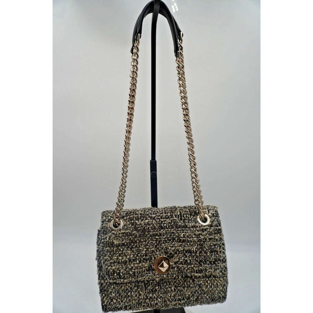 KATE SPADE Natalia Gray Tweed Silver Flap Shoulder Bag Purse Chain Turn Lock